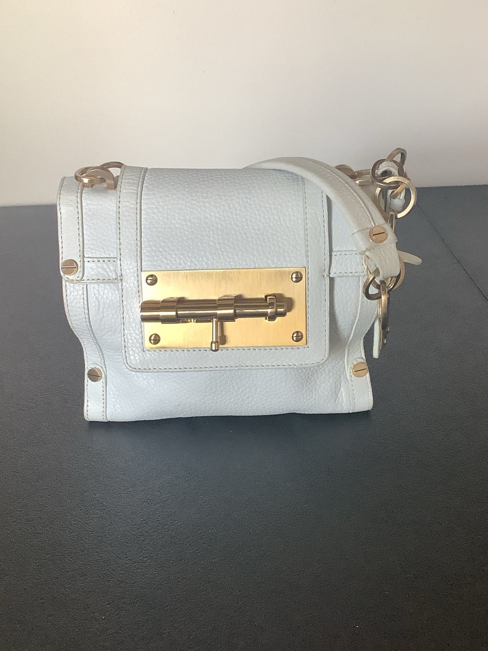 Alexis Hudson White Leather Crossbody with Gold Plate Lock